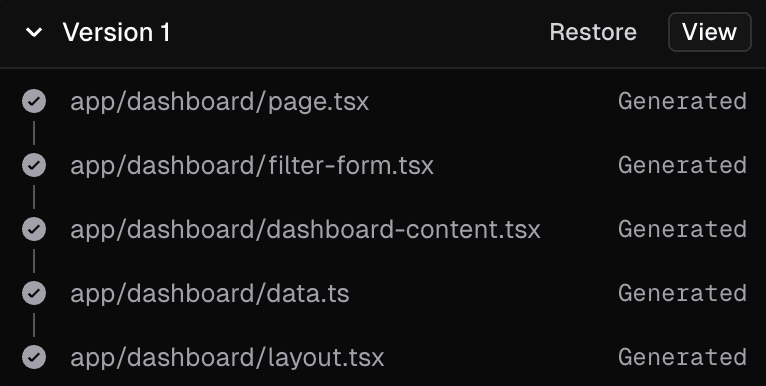 Viewing a previous version of a generation in v0